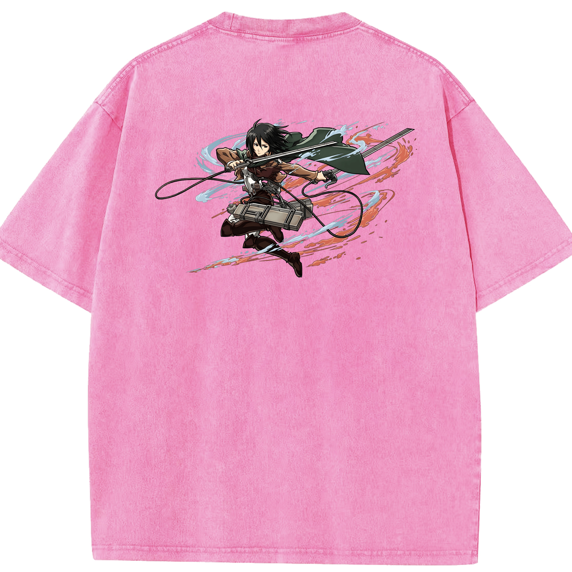 （画像用） 進撃の巨人 ミカサ·アッカーマン Attack on Titan Mikasa Ackerman 綿100% ヴィンテージ風 半袖Tシャツ（背面プリント）